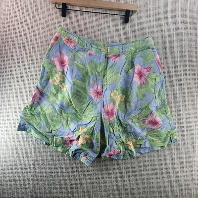 Pantalones Cortos Lauren Ralph Lauren Para Mujer 14 Azul Lino Floral Tropical Plisado Hawaiano Foto 1 de 4