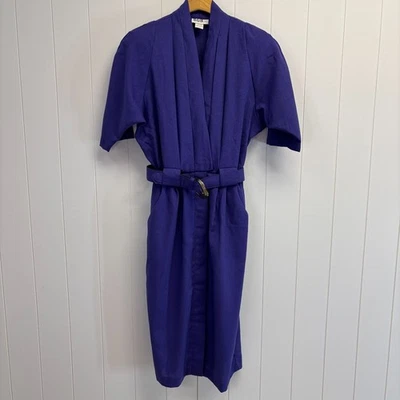 Vintage B.G.B Ltd Secretary Pleated Midi Dress Size 12 Violet Blue Sophisticated - Image 1 of 4