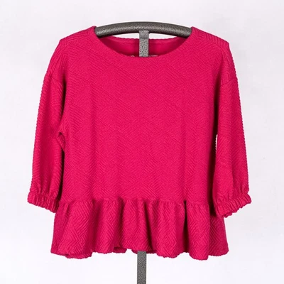 Top Maeve Anthropologie Mikayla con Volantes Dobladillo Peplum PEQUEÑO Rosa Romántico Texturizado Foto 1 de 4
