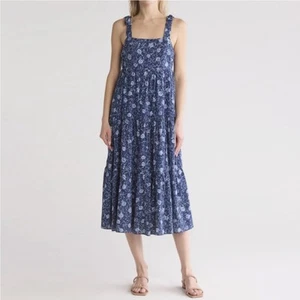 Madewell Tie Sleeve Floral Cotton Smocked Midi Dress Medium - Picture 1 of 7