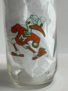 Vintage University of Miami Hurricanes College 16 Unzen Trinkglas 6" groß Maskottchen - Bild 1 von 6
