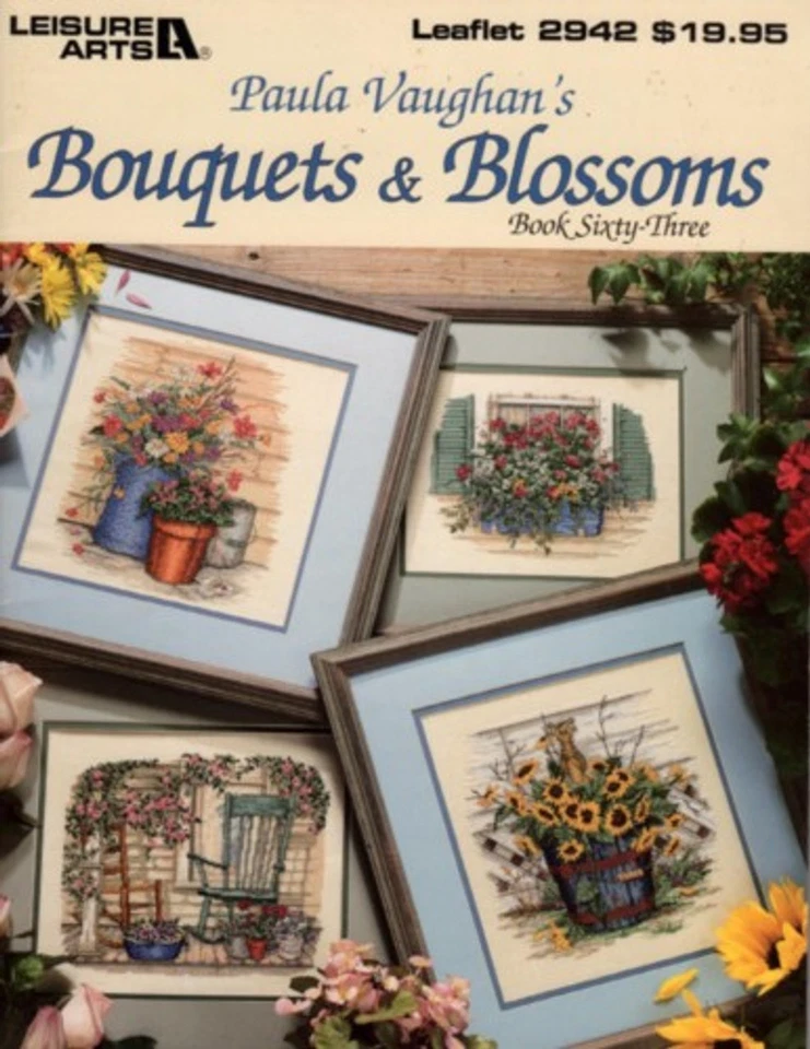 OOP Leisure arts cross stitch book Paula Vaughan Bouquets & Blossoms - Image 1 of 1