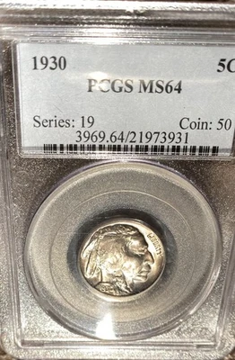 1930 BUFFALO NICKEL PCGS MS64 FLASHY GREAT LUSTER HINT OF LIGHT BLUE’S - Image 1 of 4
