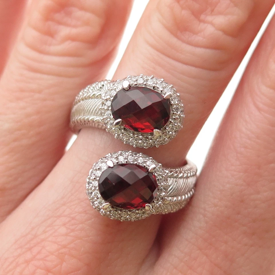 Anillo de derivación ajustable JUDITH RIPKA 925 de plata de ley rojo y blanco C Z talla 7,5 Foto 1 de 4