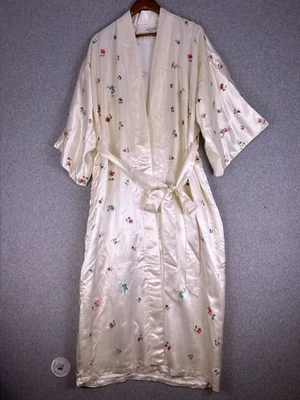 Bloomingdale's Lingerie Robe Women Small White Silk Blend Floral Embroider Artsy - Image 1 of 4
