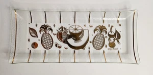 Georges Briard Glas Tablett Gold Obst Ananas Rechteck Signiert Vintage MCM Bar - Bild 1 von 15