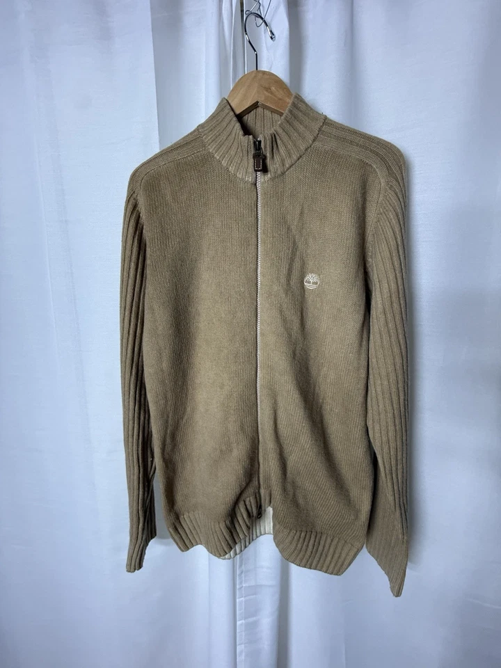 Cárdigan Timberland Para Hombres Bronceado Cremallera Completa Lana Simulación Grande Y2K Professor Foto 1 de 4