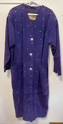 Vintage Atlantic Beach Leather Coat Works Purple Leather & Rhinestone Coat Sz. L - Image 1 of 4