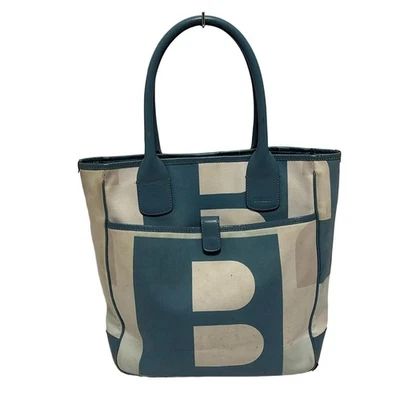 Auténtico Bolso de Mano BALLY Busy B - Blanco Azul Claro Beige Cuero Lona Foto 1 de 4