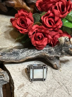 37. Anillo de sello cuadrado de ónix negro mop 925 con marca KAR 14,75s. Hombre Foto 1 de 4