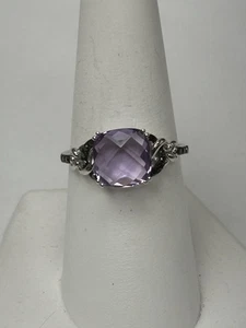 14k White Gold Vintage Amethyst Ring With Black Onyx Stones Size 8 - Picture 1 of 10