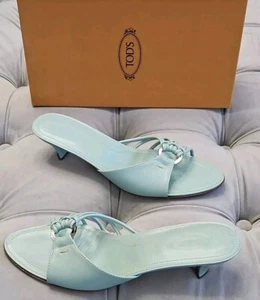 Sandalias Tod's de cuero verde punta abierta tacón gatito zapatos para mujer 38,5 8,5 - Imagen 1 de 19