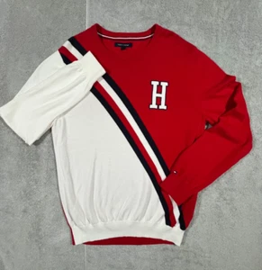 Tommy Hilfiger Hombres L Pullover Crew Suéter Universitario Retro Letterman - Imagen 1 de 9