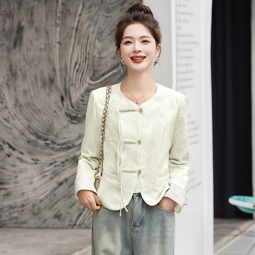 OFF WHITE Cappotto corto donna nuovo stile cinese slim fit retrò bottoni casual top giacche