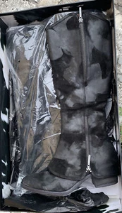 Donald Pliner Black Devi 5 Leather and Suede Western Biker Knee High Boots Sz 9M - Picture 1 of 16