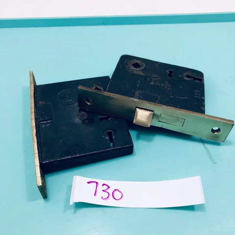2 Black Vintage Interior Mortise Lock Salvage Door Hardware Rim brass latch Cover