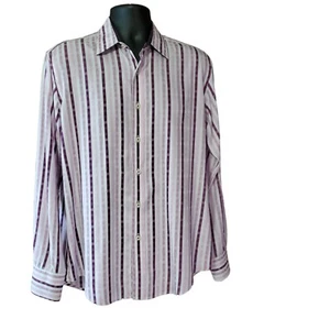QUIETI Long Sleeve Shirt XL White/Purple/ Pink strip Flip Cuff Print 100%... - Picture 1 of 15