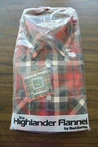Vintage Bud Berma Highlander Plaid Flannel Shirt Red White Blue Gray Medium -NWT - Foto 1 di 3