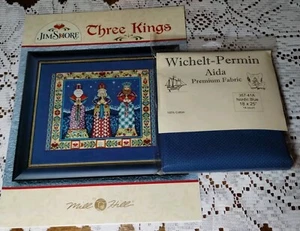 JIM SHORE THREE KINGS CROSS STITCH CHART & 14 CT NORDIC BLUE AIDA - Picture 1 of 5