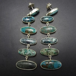 3 3/8" Long FEDERICO JIMENEZ Sterling Silver TURQUOISE Drop Dangle EARRINGS - Picture 1 of 12