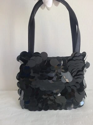 Mini Black Large Sequin Satin Handbag Purse Vintage Evening 90s La Regale LTD - Image 1 of 4