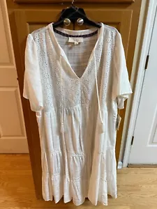 Nurture by Westbound white V-Neck Cotton Eyelet Scalloped Hem Dress 1x - Picture 1 of 3