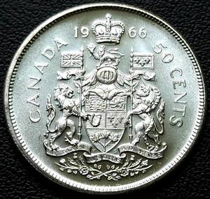1966 Canada Silver 50-Cent Half Dollar Coin - 80% Silver, Mint Condition - Bild 1 von 2