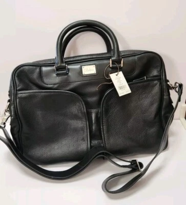 Cole Haan HUDSON II Pasta de Couro Preto Alça de Ombro Forrada para Mensageiro - Imagem 1 de 4