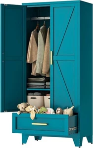 Cofar Metal Wardrobe Cabinet Clothing Storage Cabinet With Adjustable Shelves - Picture 1 of 24