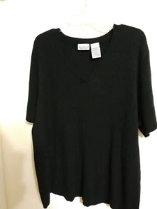 White Stag Plus Black Ribbed Knit Short Sleeve Sweater 26W-28W - Picture 1 of 8