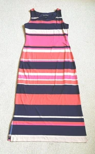 Womens Dress-JESSICA HOWARD-pink/navy/beige striped knit lined maxi BOHO-S - Picture 1 of 4