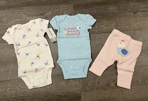 NWT Carters Baby Girl Bodysuits - Newborn - 3 Pieces Set - Picture 1 of 8