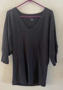 New York & Company womens acrylic sweater 3/4 length sleeves black v-neck Sz Med - Picture 1 of 4