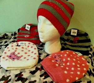 Girls Diamante Beanie Hat  Butterfly Flowers 5-10yr Fleece Lined Fashionable NWT - Picture 1 of 20