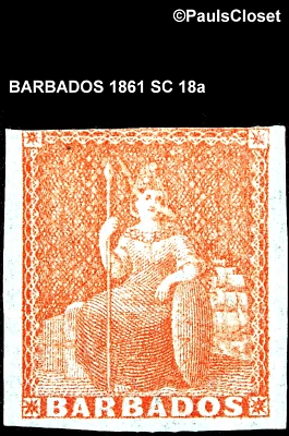 BARBADOS 1861 SC 18a Gran Bretaña 4p VERMILLION MHR OG FINE Foto 1 de 2