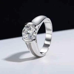 2Ct Round Real Moissanite Solitaire Men's Pinky Ring 14K White Gold Plated - Picture 1 of 1