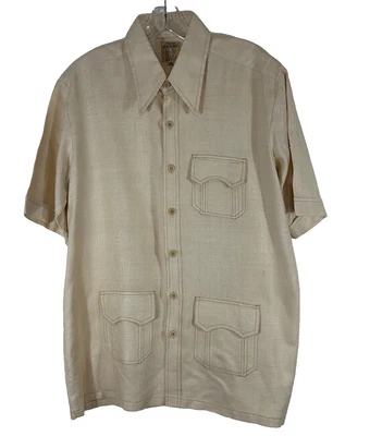 Camisa Safari De Colección Años 70 Minar Janpath Nueva Delhi DISCO 100% Telar Manual Seda Hombres 43 Foto 1 de 4