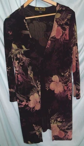 Cardigan femme Mirasol noir violet à fleurs manches longues tricot plumetis taille M vintage - Photo 1/4