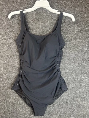 Traje de baño Profile talla 12 para mujer negro de una pieza/acanalado/control abdominal crucero Foto 1 de 4