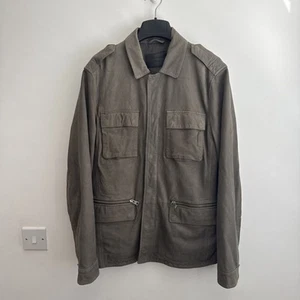 AllSaints Rampart Suede Jacket Mens Medium Grey Sheep Leather Military Utility - Picture 1 of 7
