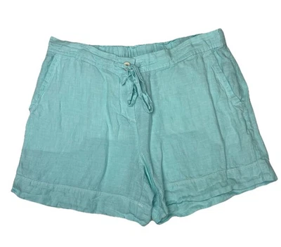 Pantalones Cortos Tommy Bahama Mujer Talla Mediana Azul Turquesa 100% Lino Cordón Foto 1 de 4