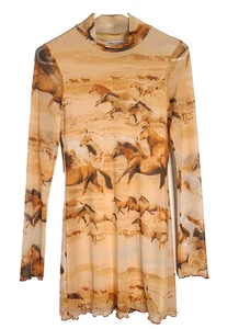 URBAN OUTFITTERS Alessia Mock Neck Mini Dress MED Horse Print Western Boho NEW - Picture 1 of 11