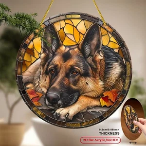 2D Flat German Shepherd Sun Catcher Stained Glass Style Dog Window Suncatcher - Picture 1 of 3