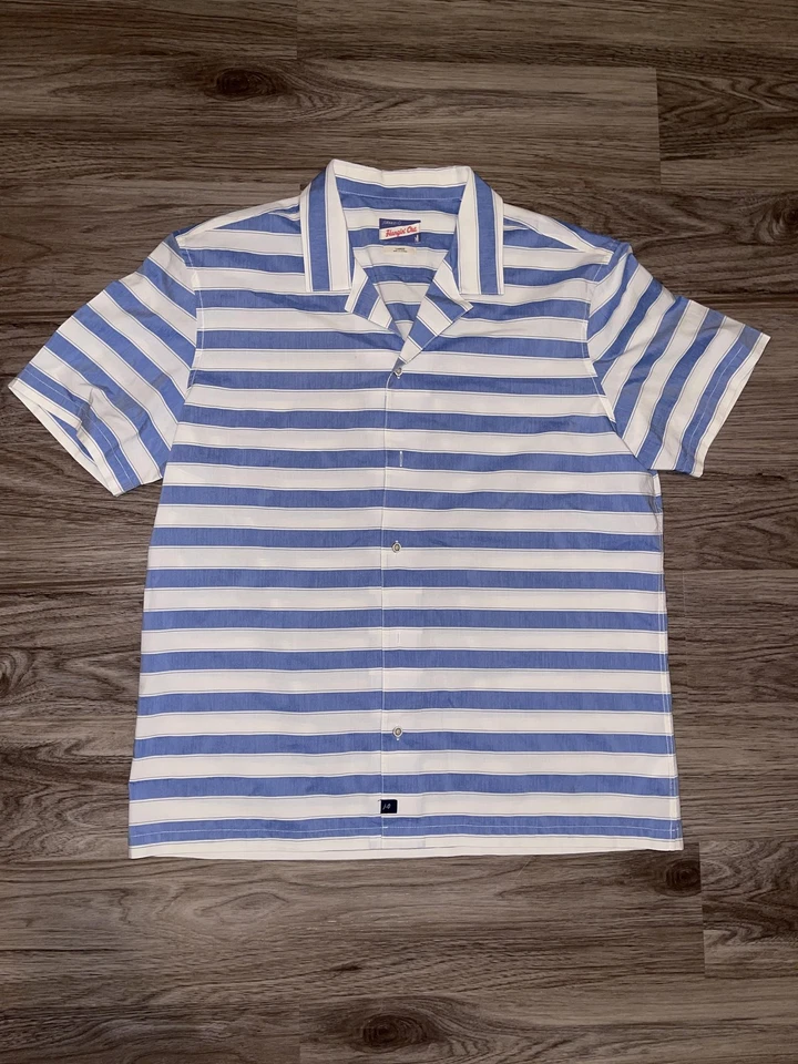 Camisa Johnnie-O Para Hombres Grande Azul Blanco Rayas Cuello de Campamento Hangin' Out JMSM19 Foto 1 de 4
