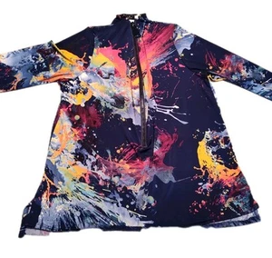 Vintage Ariella 3/4 Sleeve Half Zip Women's Stretch Shirt USA Made Splatter S - Picture 1 of 15