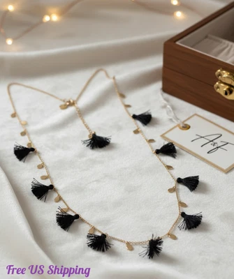 Abercrombie & Fitch 黑色流苏长项链 36 英寸时尚珠宝首饰 — 第 1/4 张图片