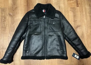 Tommy Hilfiger Kunstleder Military Bomberjacke mit grauem Sherpa Futter Gr. L - Bild 1 von 6