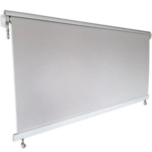 Outdoor Roll Down Blind with Hood, Sunscreen, Light Grey Max Width 3m - Picture 1 of 11