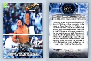 John Cena Defeats AJ Styles #70 WWE Road To Wrestlemania 2018 Topps Trading Card - Picture 1 of 1