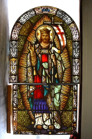 Older Stained Glass Church Window of Christ the King, 54" x 29 1/2" w. (RI12) Cover
